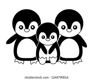 cute family penguins animals cartoon