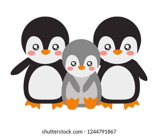 cute family penguins animals cartoon