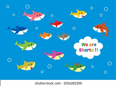 cute family shark cartoon vector