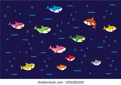 cute family shark cartoon vector