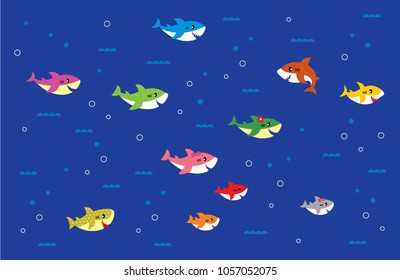 cute family shark cartoon vector