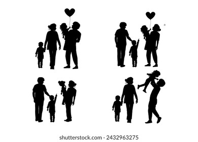 cute family silhouette simple vector illustration