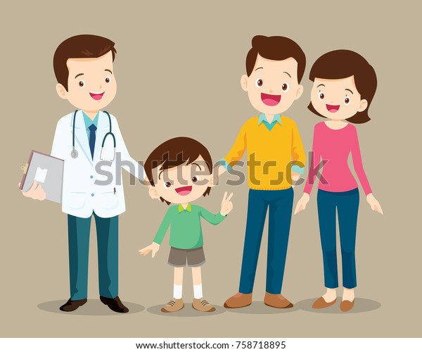 かわいい家族が医者を訪ねて 医院にいる父親と息子のベクターイラスト のベクター画像素材 ロイヤリティフリー