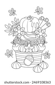 Cute fancy cupcake coloring page. Cupcake vector illustration cartoon. 
