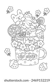 Cute fancy cupcake coloring page. Cupcake vector illustration cartoon. 
