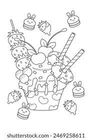 Cute fancy cupcake coloring page. Cupcake vector illustration cartoon. 
