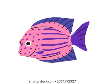 Cute fancy fish. Exotic tropical sea species. Small little aquarium animal with fins. Fictional fantastic marine water fauna. Flat graphic vector illustration isolated on white background