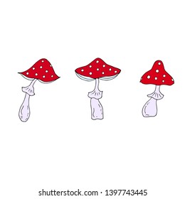 Cute, fancy fly agarics. Vector illustration.