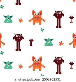 Cute fancy monsters.Cartoon monster characters seamless pattern. vector background with funny alien creatures. 