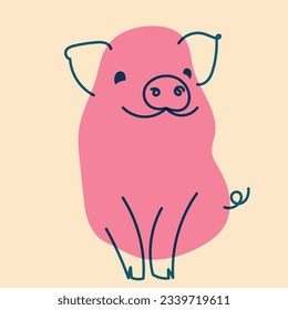 Furchiges Schwein. Avatar, Badge, Poster, Logo-Vorlagen, Druck. Vektorgrafik im Flachbildkarikaturstil