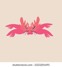 Cute Fancy pink Sea Crab character with Long Tentacles. Illustration in a modern childish hand-drawn style