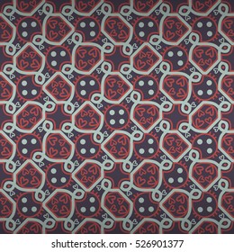 Cute fancy seamless pattern background in girl style. Colored, contrast design for carpet, surface, fabric or other purpose. Actual tracery. Complicated mosaic repeatable backdrop.