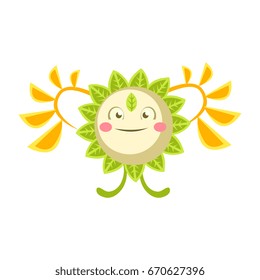 Cute fantastic flower character, nature element colorfil cartoon vector Illustration