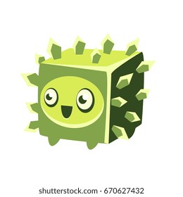 Cute fantastic green plant character square shape with spikes, nature element cartoon vector Illustration