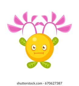 Cute fantastic yellow plant character round shape, nature element cartoon vector Illustration