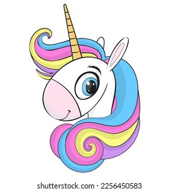 Cute fantasy baby unicorn. Vector character isolated on white background. Print  design for t-shirt or sticker. Baby unicorn  illustration for children.