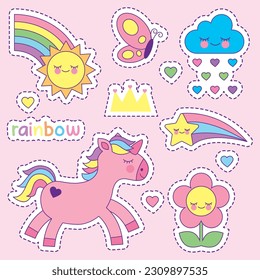 cute fantasy designs with unicorn and rainbow .vector illustration