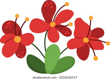 Süße Fantasie Blume Symbol. Wald, Wald oder tropische Pflanzenklipart einzeln auf weißem Hintergrund. Botanisches Blumendesign. Einfache blühende grüne Illustration für Kinder
