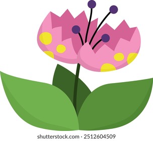 Süße Fantasie Blume Symbol. Wald, Wald oder tropische Pflanzenklipart einzeln auf weißem Hintergrund. Botanisches Blumendesign. Einfache blühende grüne Illustration für Kinder
