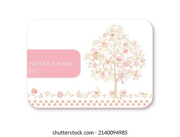 Cute fantasy flowers with cat paw prints. Animal and floral motif. Millefleurs trendy floral design. Template for product label, cosmetic packaging. Easy to edit. Vector illustration. Gradients colors
