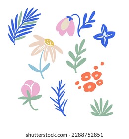 Cute fantasy flowers, a set of vector icons