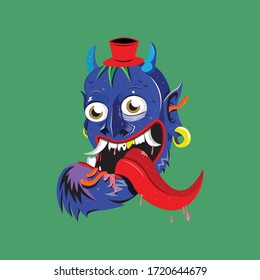 Cuta fantasía cabeza monstruosa ilustración vectorial.