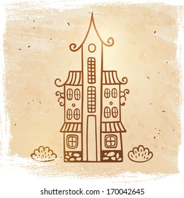 Cute fantasy house. Vector sketch