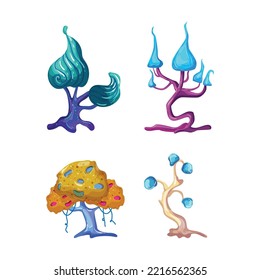 Cute fantasy plant illustrations. Abstract fabulous trees.