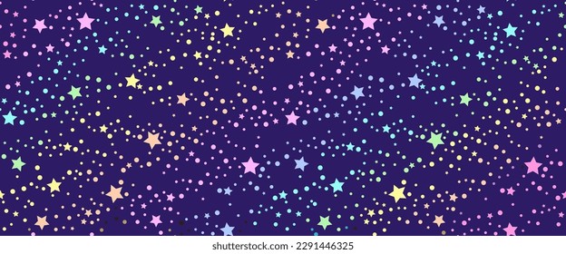 Cute fantasy starry galaxy in unicorn colors. Pattern in princess colors. Vector illustration.