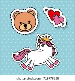 cute fantasy unicorn bear love heart sticker