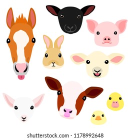 Cute Farm Animal Babies Face Set