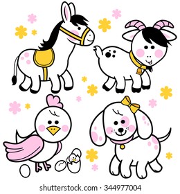 Cute farm animal characters. Vector illustration
