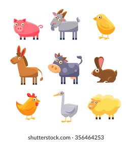 Cute Farm Animal Collection. Vector Illustration Set