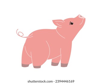 Cute farm animal. Colorful doodle sticker with pink pig. Agricultural piglet. Farming in countryside. Small livestock. Cartoon flat vector illustration isolated on white background