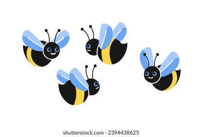 Cute farm animal. Colorful sticker with striped wasps, bees or hornets. Production of natural honey on farm. Agriculture in village. Cartoon flat vector illustration isolated on white background