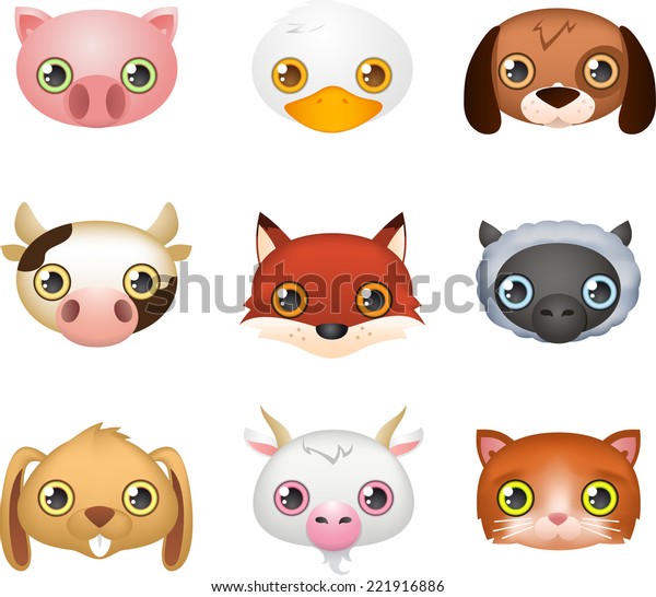 Cute Farm Animal Faces Like Fox Stock Vector (Royalty Free) 221916886