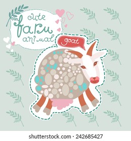 Cute farm animal. Goat with horns. Vector. Set. Illustration.