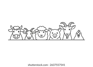 Cute Farm Animal Line Icons