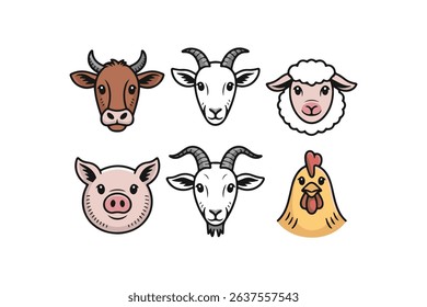 Cute Farm Animal Line Icons