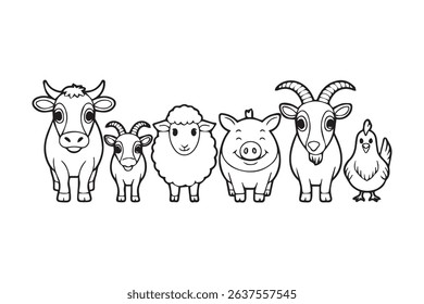 Cute Farm Animal Line Icons