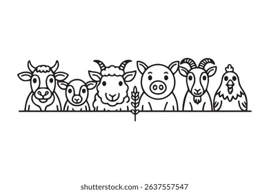 Cute Farm Animal Line Icons