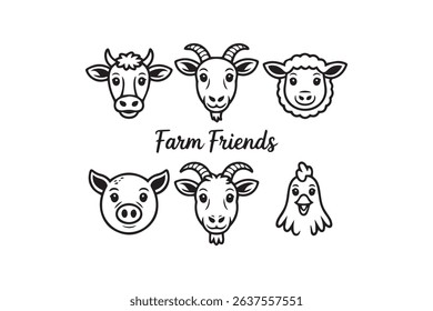 Cute Farm Animal Line Icons