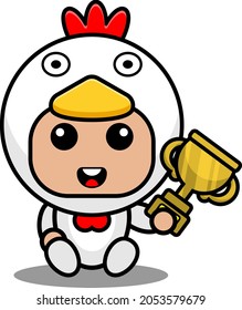 cute farm animal mascot costume character cartoon vector illustration holding a trophy