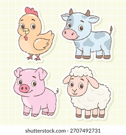 Conjunto de Vector de dibujos animados de animales de granja lindos