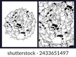 Cute farm animals coloring pages set. Black and white templates bundle with funny farm characters. Pig, cow, hen and more. Outline background. Vector illustration