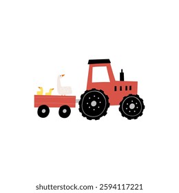 Cute farm animals in flat style. Hand-drawn country animal, car, tractor. Childish character. Cartoon flat graphic vector illustrations