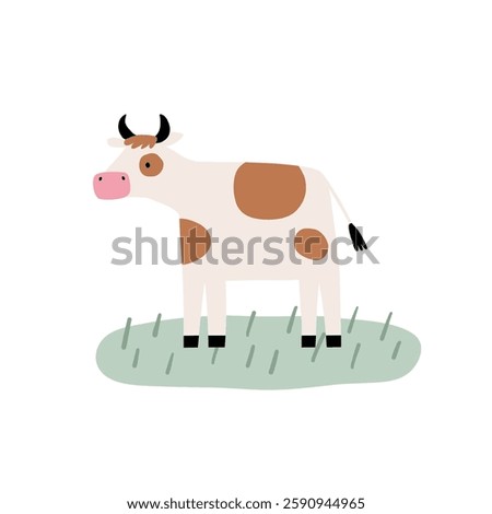 Cute farm animals in flat style. Hand-drawn country cow.  Childish character. Cartoon flat graphic vector illustrations