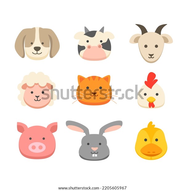 Cute Farm Animals Head Collection Farm Stock Vector (Royalty Free ...