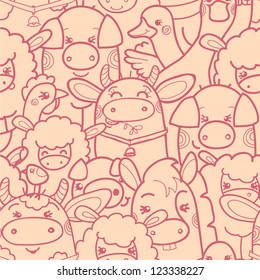 Cute farm animals seamless pattern background
