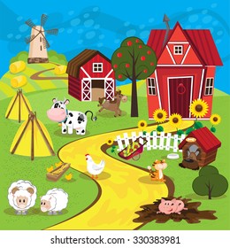 cute farm animals set